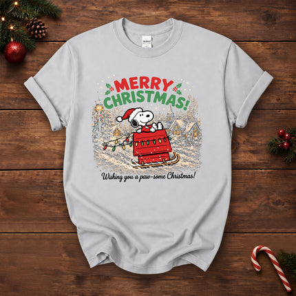 Merry Christmas Snowy Sleigh Village Holiday Lights T-Shirt
