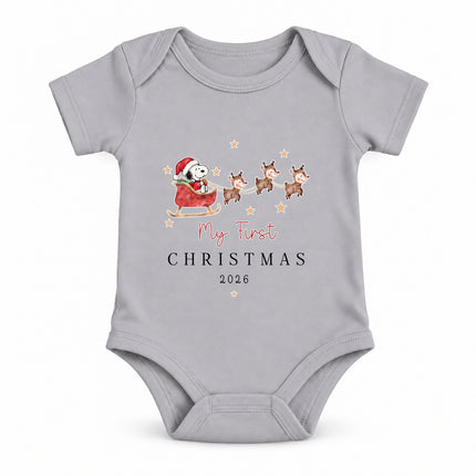My First Christmas 2026 Reindeer Sleigh Baby Bodysuit