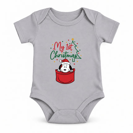 My First Christmas Santa Hat Pocket Graphic Baby Bodysuit