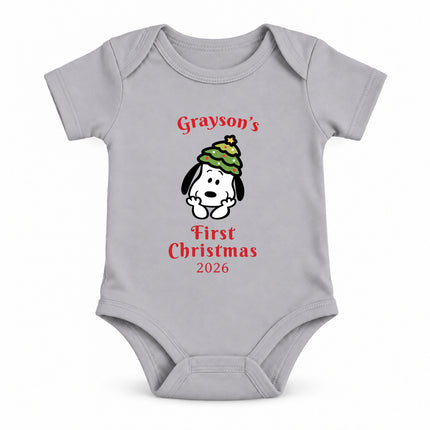 Personalized First Christmas 2026 Christmas Tree Hat Baby Bodysuit