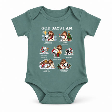 God Says I Am Christian Christmas Faith Affirmations Baby Bodysuit