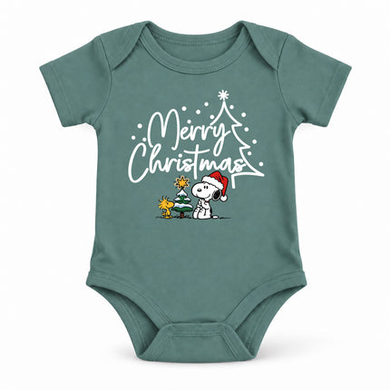 Merry Christmas Snowy Tree Cute Holiday Outfit Baby Bodysuit