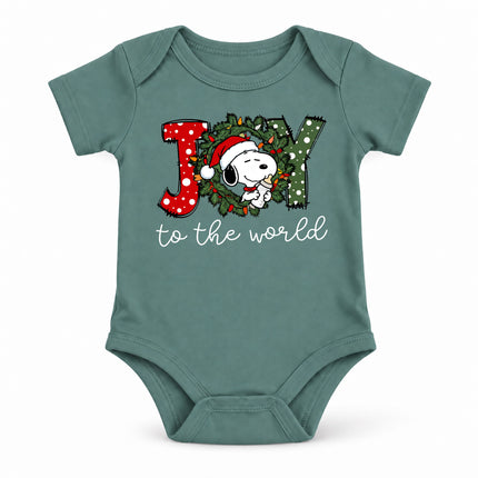 Joy to the World Christmas Wreath Holiday Outfit Baby Bodysuit