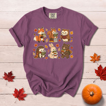 Comfort Colors Fall Book Lover Cute Woodland Reading T-Shirt