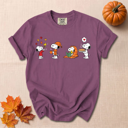 Comfort Colors Fall Autumn Cozy Moments Leaves Reading Pie T-Shirt