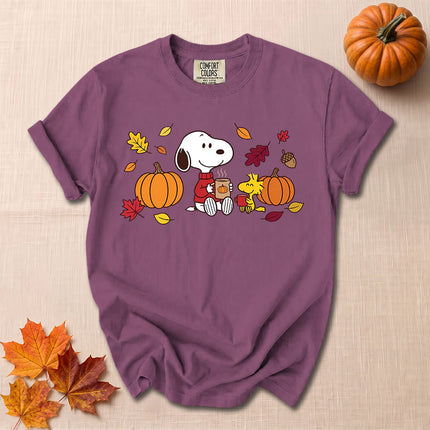 Comfort Colors Fall Pumpkin Coffee Autumn Leaves T-Shirt