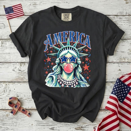 Comfort Colors Retro America 250th Anniversary USA Starry Bubblegum Statue T-Shirt