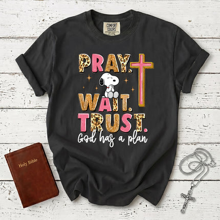 Comfort Colors Pray Wait Trust God Has a Plan Christian Faith T-Shirt