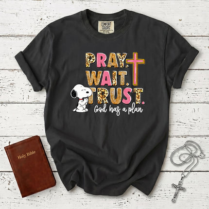 Comfort Colors Pray Wait Trust God Has a Plan Christian Cross Faith T-Shirt