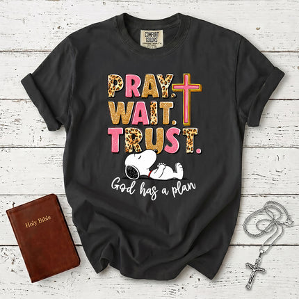 Comfort Colors Pray Wait Trust God Has a Plan Christian Faith T-Shirt