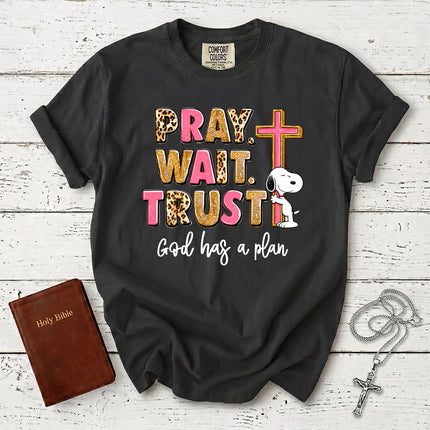 Comfort Colors Pray Wait Trust God Has a Plan Christian Faith T-Shirt