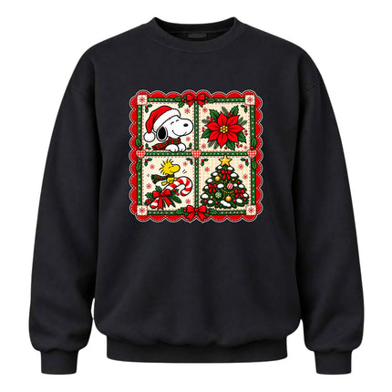 Christmas Patchwork Poinsettia Holiday Quilt Sweatshirt