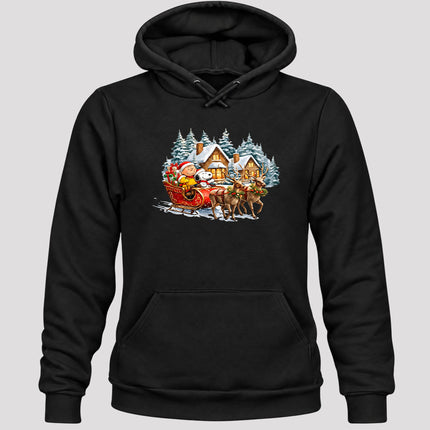 Christmas Reindeer Sleigh Ride Snowy Village Hoodie