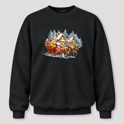 Christmas Reindeer Sleigh Ride Snowy Village Sweatshirt