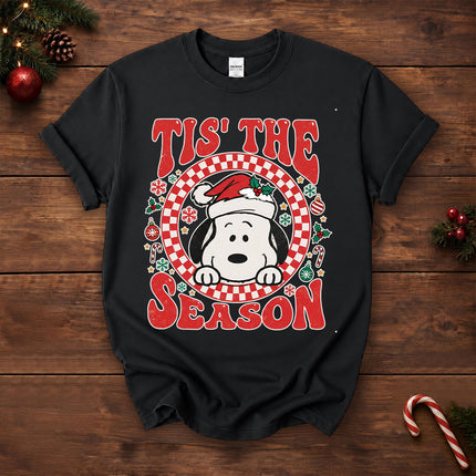 Tis The Season Christmas Retro Checkered Santa Hat T-Shirt
