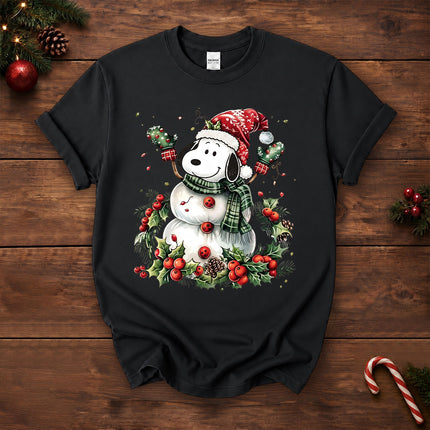 Christmas Snowman Santa Hat Holly Berries T-Shirt