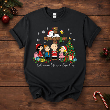 Oh Come Let Us Adore Him Christian Christmas Cross T-Shirt