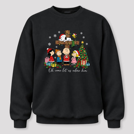 Oh Come Let Us Adore Him Christmas Cross Sweatshirt