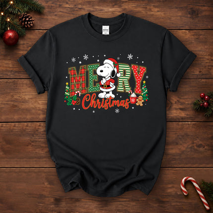 Merry Christmas Plaid Lettering Holiday Tree T-Shirt