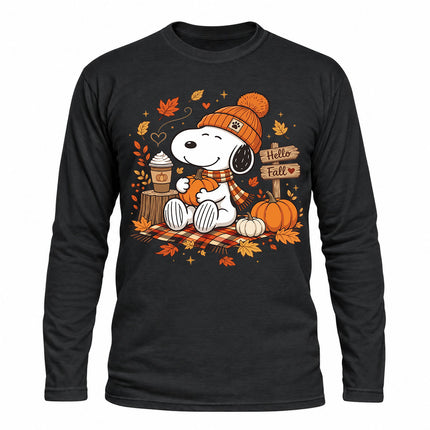 Hello Fall Pumpkin Coffee Cozy Autumn Long Sleeve T-Shirt
