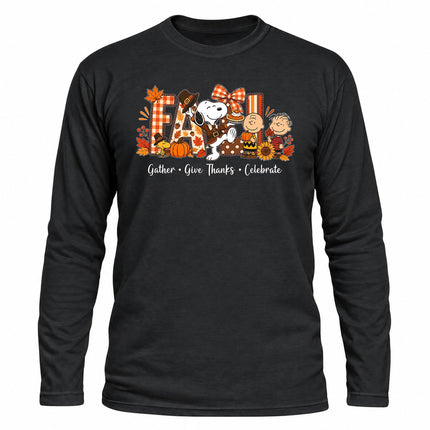 Fall Thanksgiving Shirt Gather Give Thanks Celebrate Long Sleeve T-Shirt