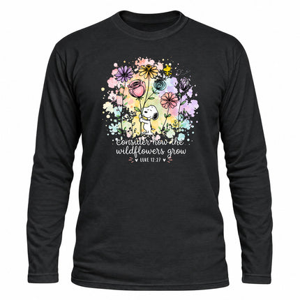 Consider How the Wildflowers Grow Luke 12 27 Christian Christmas Gift Long Sleeve T-Shirt