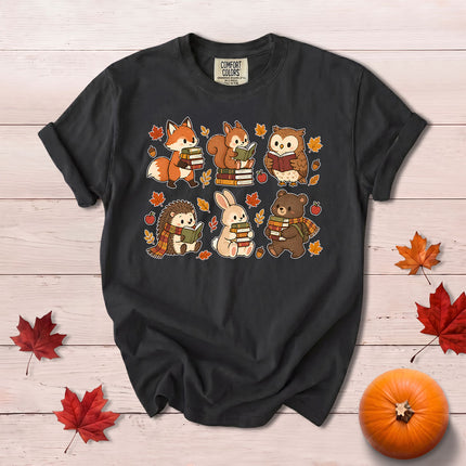 Comfort Colors Fall Book Lover Cute Woodland Reading T-Shirt