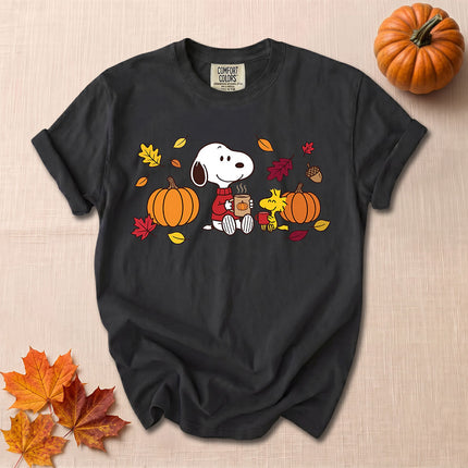 Comfort Colors Fall Pumpkin Coffee Autumn Leaves T-Shirt