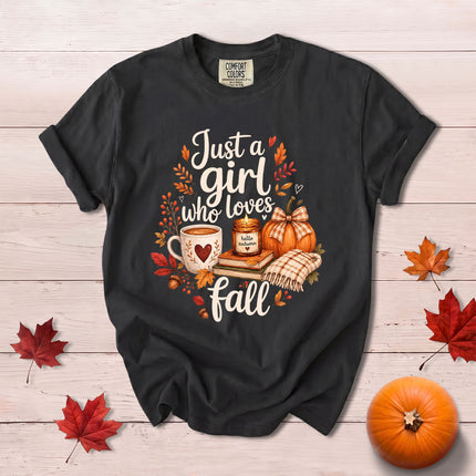 Comfort Colors Fall Autumn Just A Girl Who Loves Fall Pumpkin Coffee T-Shirt