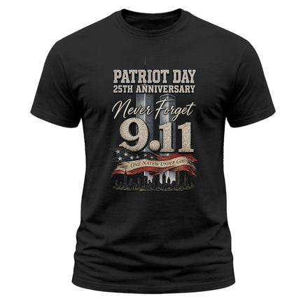 9/11 Patriot Day 25th Anniversary Never Forget One Nation Under God T-Shirt