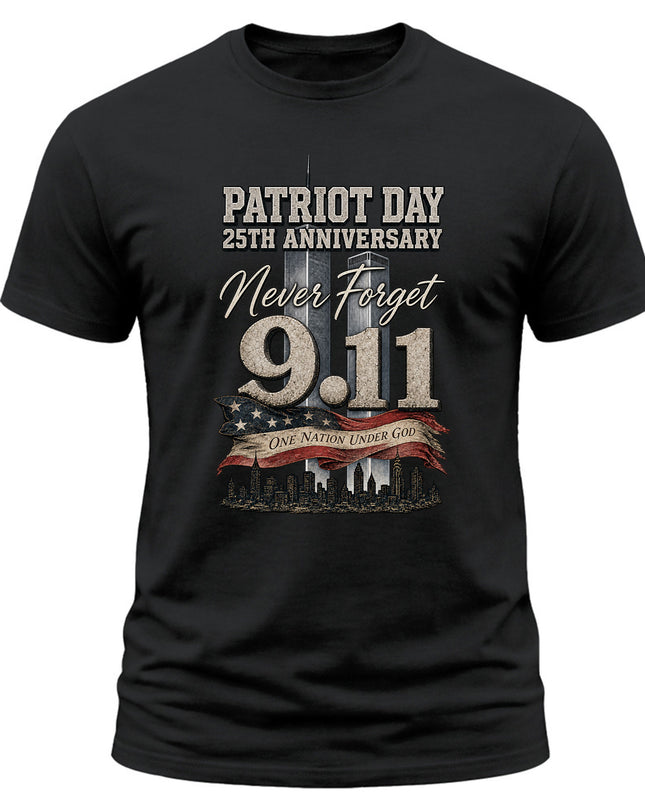 9/11 Patriot Day 25th Anniversary Never Forget One Nation Under God T-Shirt