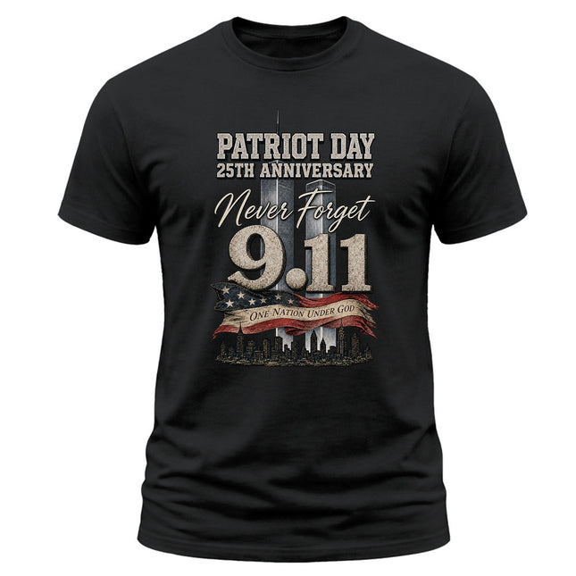 9/11 Patriot Day 25th Anniversary Never Forget One Nation Under God T-Shirt