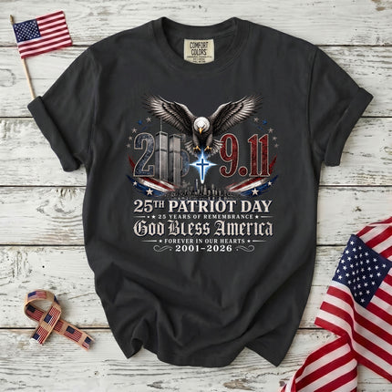 Comfort Colors 25th Patriot Day God Bless America Eagle Cross T-Shirt