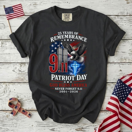 Comfort Colors 25th Patriot Day God Bless America Eagle Cross T-Shirt