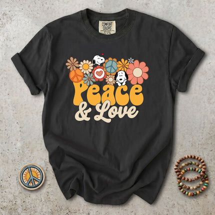 Comfort Colors Peace and Love Retro Hippie Flower Power T-Shirt