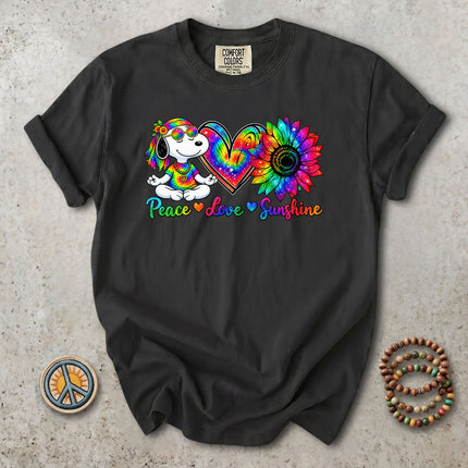 Comfort Colors Peace Love Sunshine Rainbow Sunflower Hippie T-Shirt