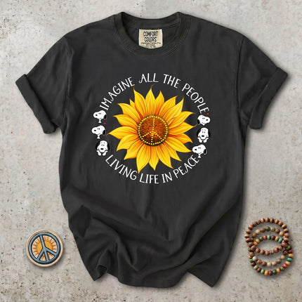 Comfort Colors Imagine All The People Sunflower Peace Sign Hippie T-Shirt