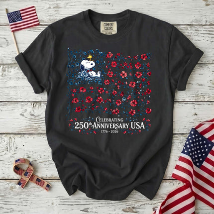 BLACK_05d307ac-81b4-4c6e-9483-aab1268adf7c - AuraNations - Comfort Colors Celebrating 250th Anniversary USA Floral Vine Flag Dog T-Shirt - Black / S - 250TH ANNIVERSARY, ALL, COMFORT COLORS, NO CUSTOM, PRODUCTS, SNPY, TSHIRT