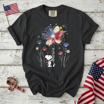 Comfort Colors America Watercolor Flag Floral Faith Freedom Dog T-Shirt
