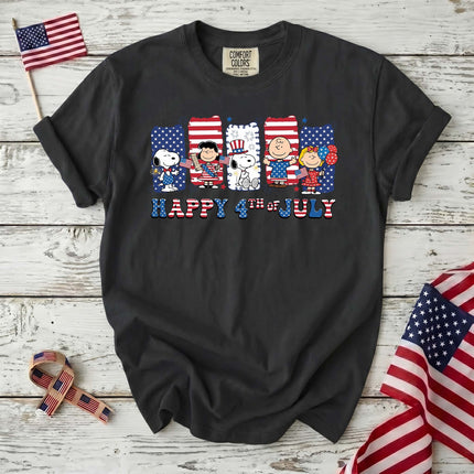 Comfort Colors Happy 4th Of July Red White Blue Stripes Panels T-Shirt