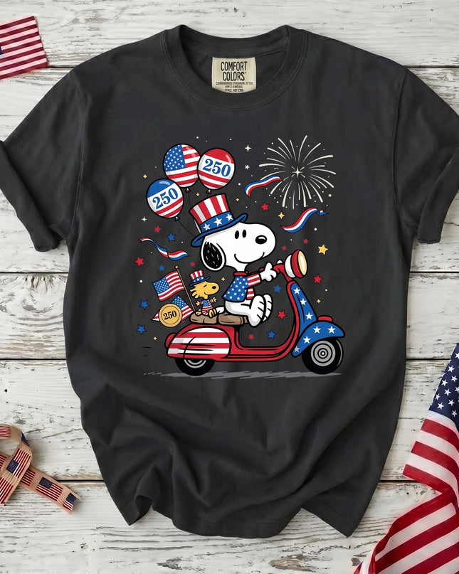 BLACK_1c7ee98b-08a3-40ef-8b1d-9190785ebf8c - AuraNations - Comfort Colors 250th USA Patriotic Scooter Dog T-Shirt - Black / S - 250TH ANNIVERSARY, ALL, COMFORT COLORS, NO CUSTOM, PRODUCTS, SNPY, TSHIRT