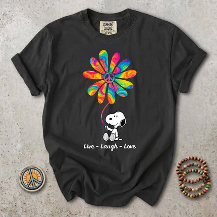Comfort Colors Live Laugh Love Rainbow Peace Flower T-Shirt