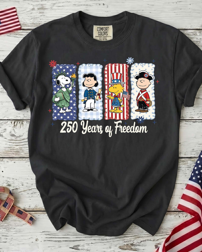 BLACK_4c55b895-89b9-4f60-b922-6b5dcf0aa44d - AuraNations - Comfort Colors 250 Freedom Characters T-Shirt - Black / S - 250TH ANNIVERSARY, ALL, COMFORT COLORS, NO CUSTOM, PRODUCTS, SNPY, TSHIRT