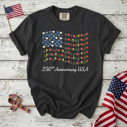 Comfort Colors 250th Anniversary USA Floral Vine Flag Dog And Bird T-Shirt
