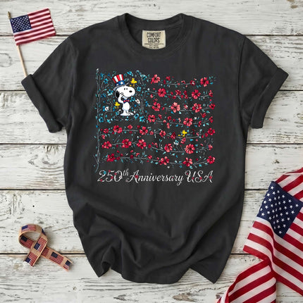 Comfort Colors 250th Anniversary USA Floral Vine Flag Uncle Sam Dog T-Shirt
