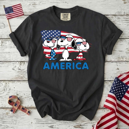 Comfort Colors America Cool Pups Patriotic Flag Sunglasses T-Shirt