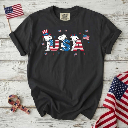 Comfort Colors USA Flag Block Letters Cute Dogs T-Shirt