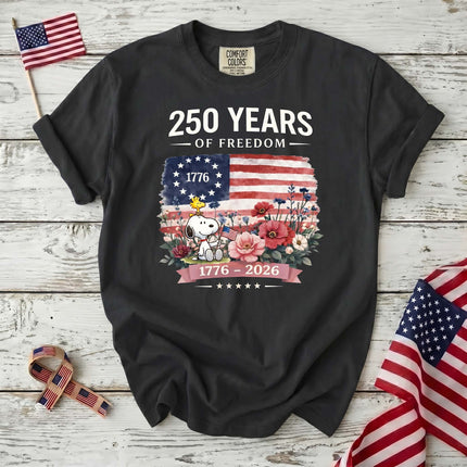 Comfort Colors 250 Years Of Freedom 1776-2026 Patriotic Floral Dog T-Shirt