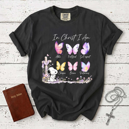 Comfort Colors In Christ I Am Butterfly Cross Christian T-Shirt