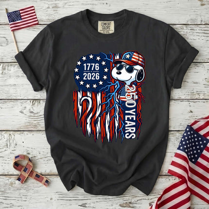 Comfort Colors 1776-2026 250 Years Cool Dog Lightning Flag T-Shirt
